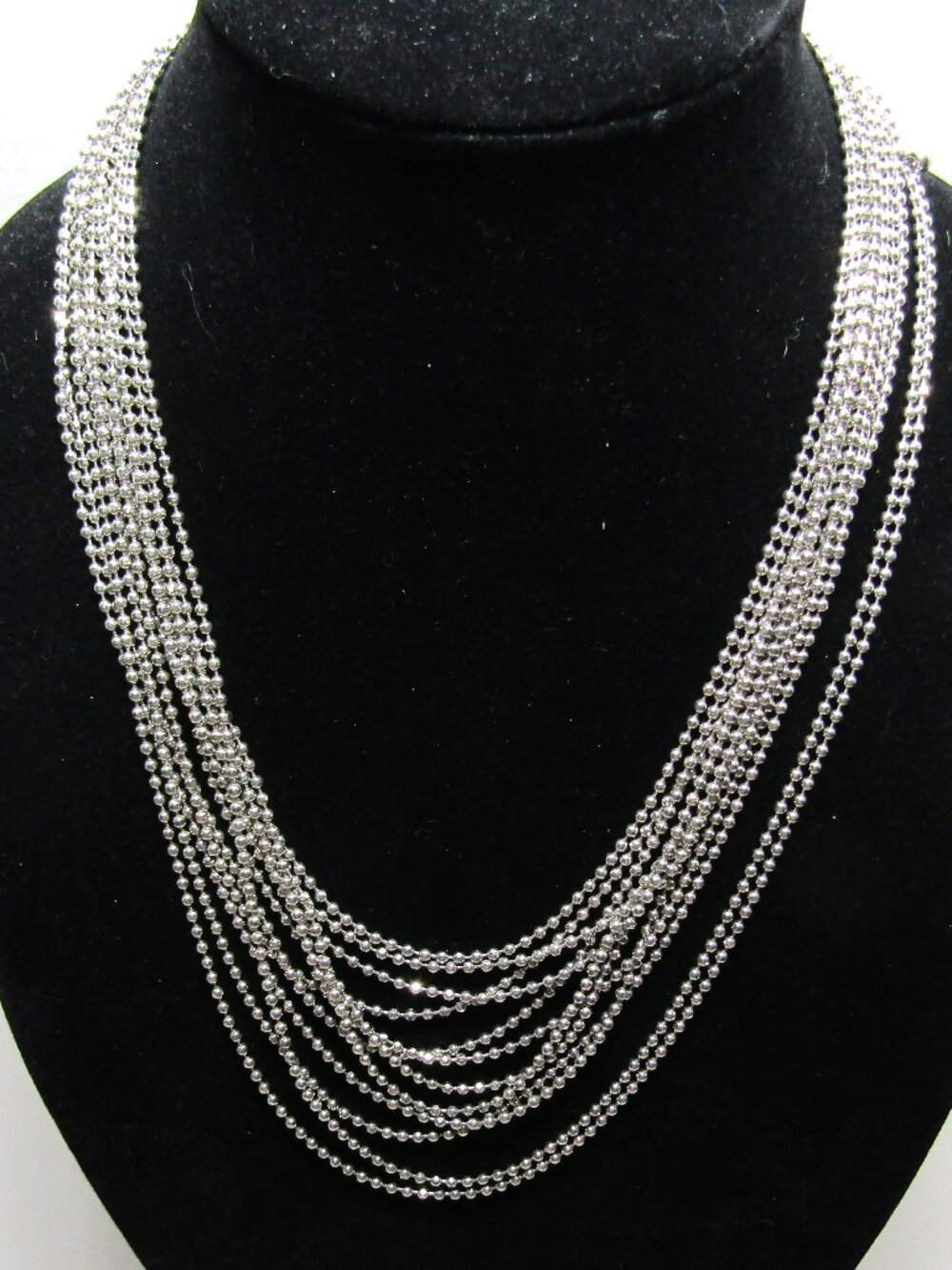 New York & Company Silver Tone Chain 12 Strand Beaded Statement Necklace
